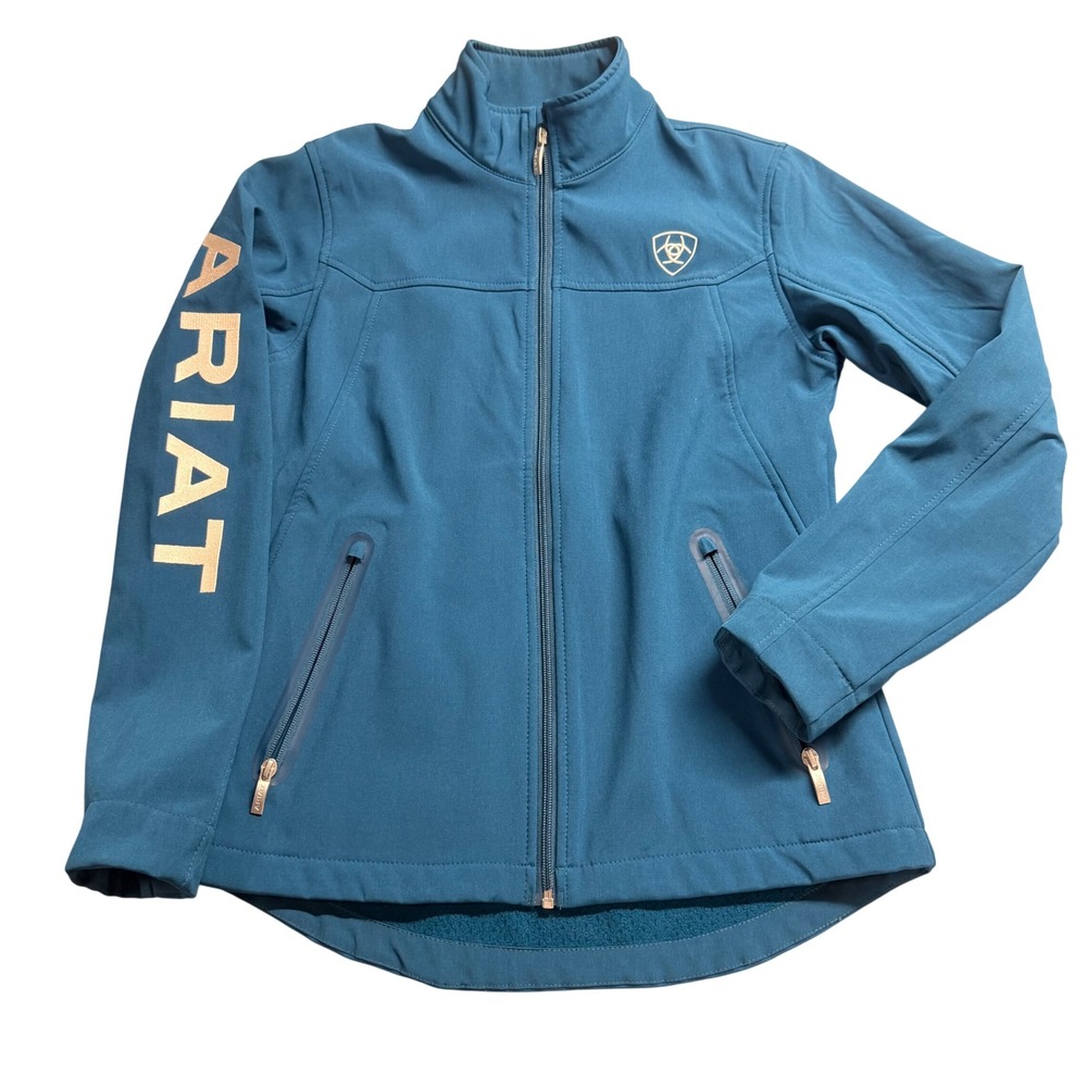 Ariat Womens Softshell Jacket Teal Blue Logo Full Zip Wind Water Resist Medium